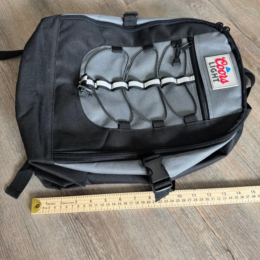 Coors Light 3 Zip Pocket Promo Backpack Grey Black‎ Bungee Cord Tailgate Bag
